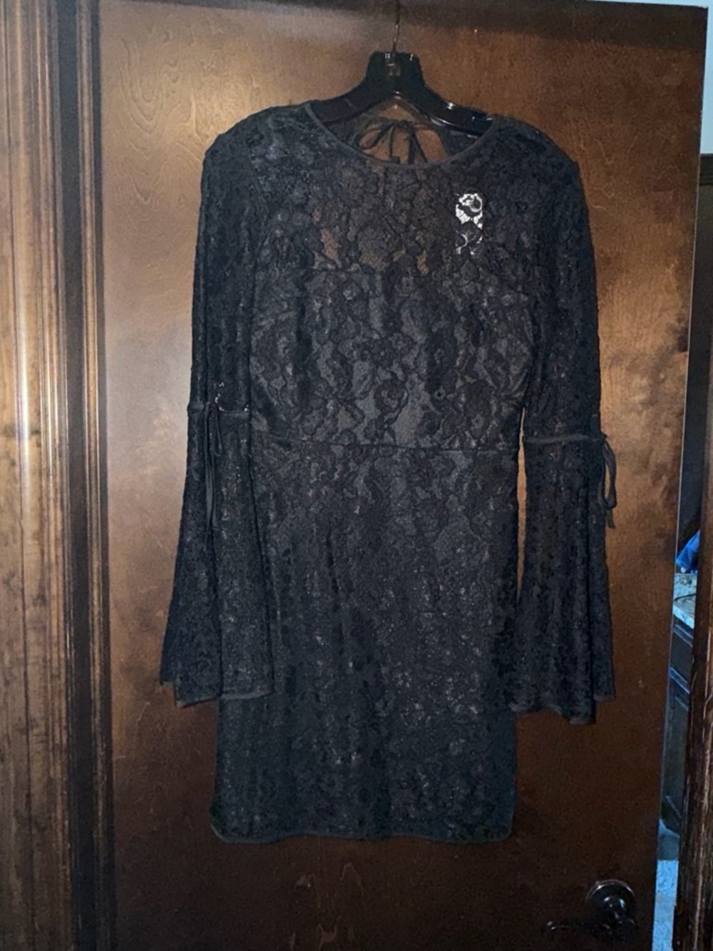Express Black Lace Bell Sleeve Mini Dress